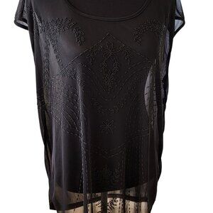 Forever 21+ Sheer Black Beaded See-Through Blouse Top Size 3X EUC
